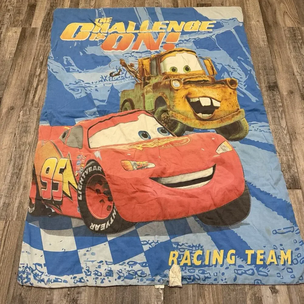 Vintage 2010 Reversible Disney Pixar Cars Comforter For Toddler Bed 54”x 40”